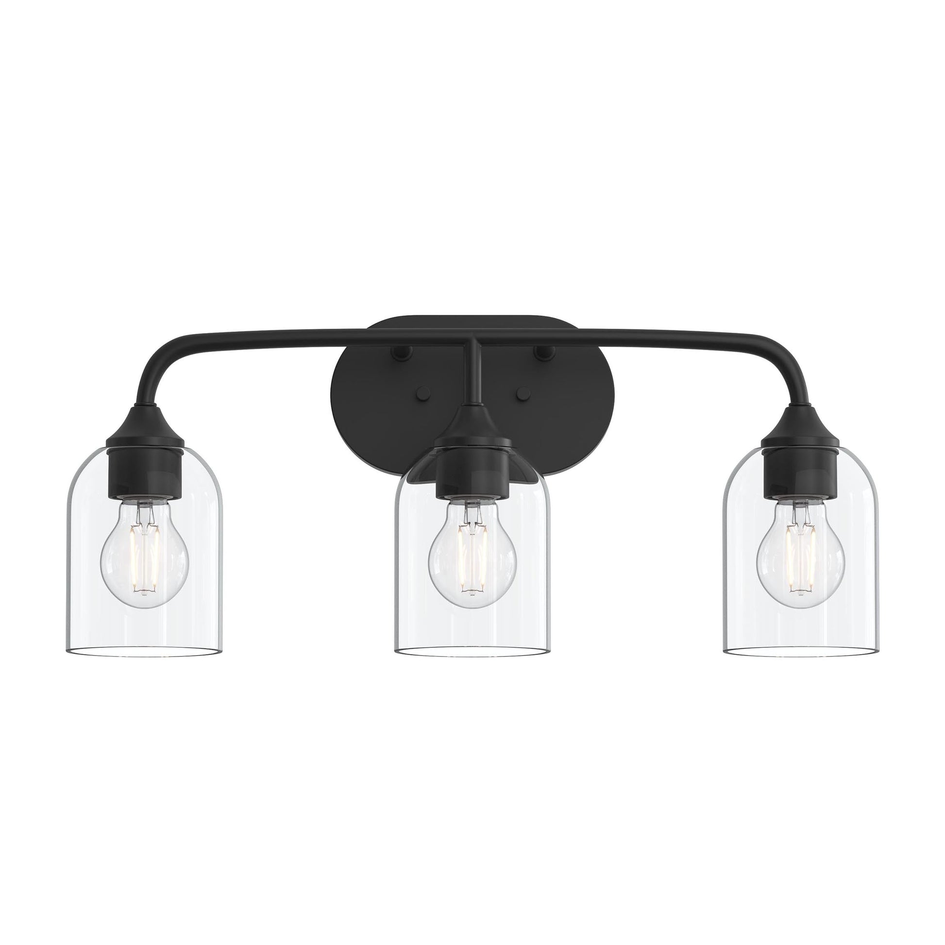 Progress Lighting P300573-31M Ilia 3-Light Matte Black Bath Vanity Wall Light - Front View Shades Down