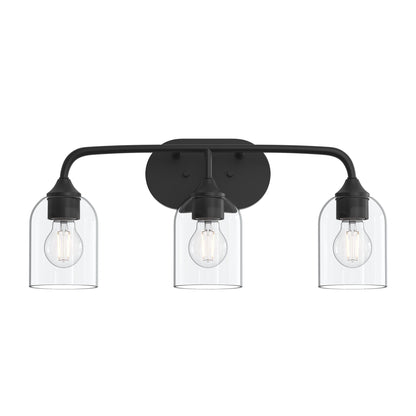 Progress Lighting P300573-31M Ilia 3-Light Matte Black Bath Vanity Wall Light - Front View Shades Down