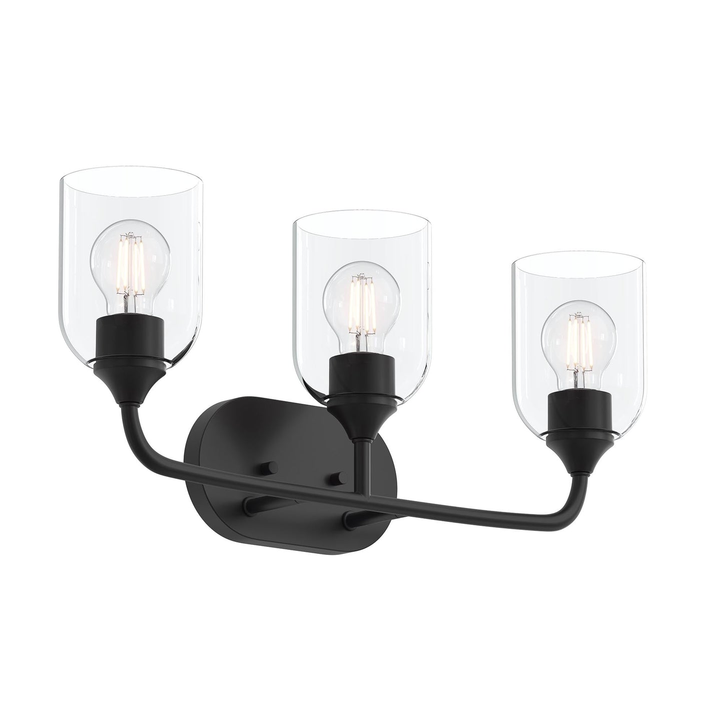 Progress Lighting P300573-31M Ilia 3-Light Matte Black Bath Vanity Wall Light with Clear Glass Shades - Main Product Image