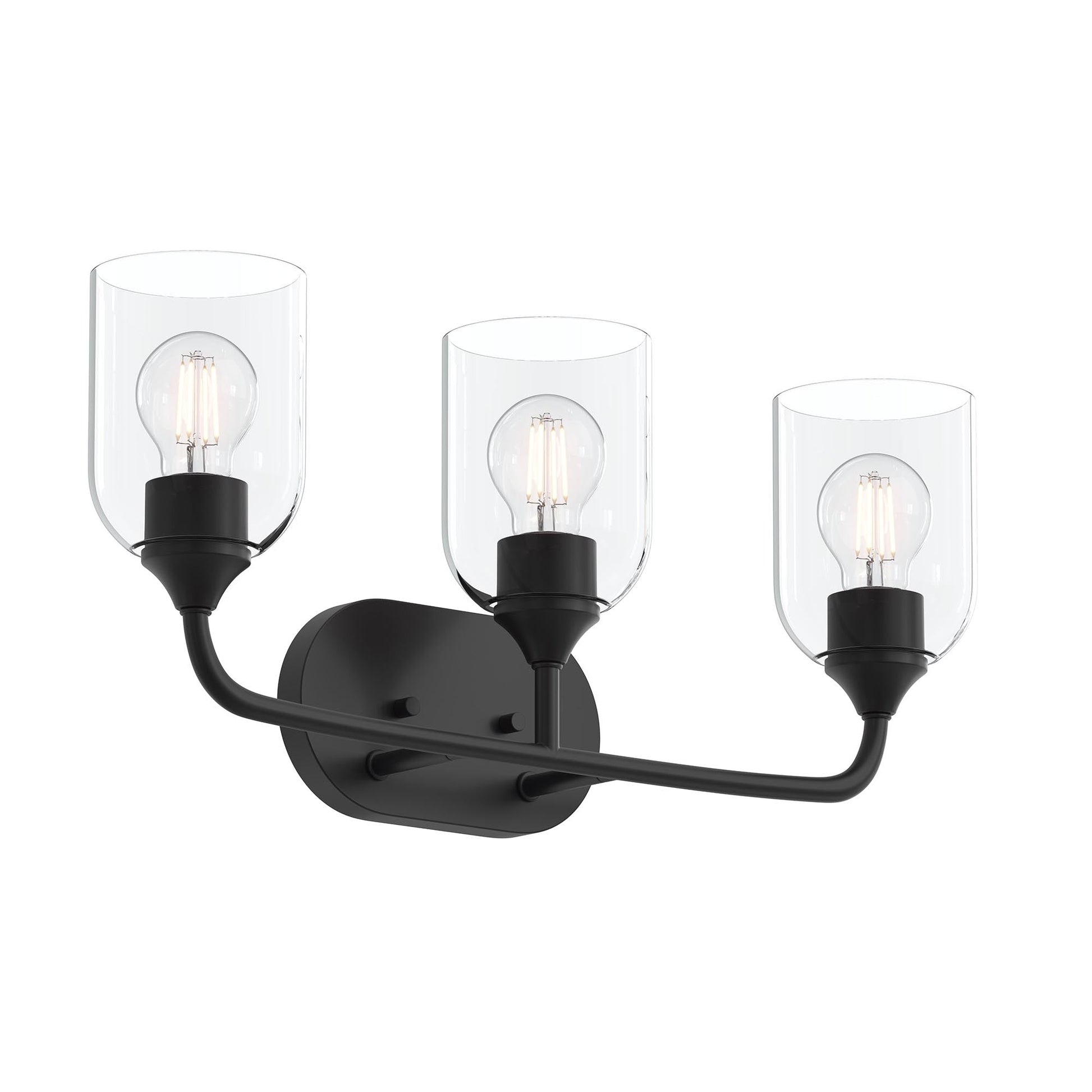 Progress Lighting P300573-31M Ilia 3-Light Matte Black Bath Vanity Wall Light with Clear Glass Shades - Main Product Image