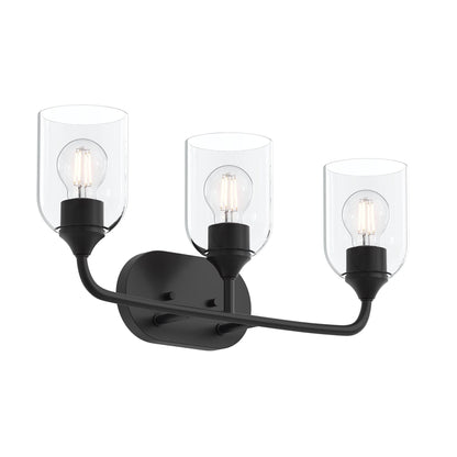 Progress Lighting P300573-31M Ilia 3-Light Matte Black Bath Vanity Wall Light with Clear Glass Shades - Main Product Image