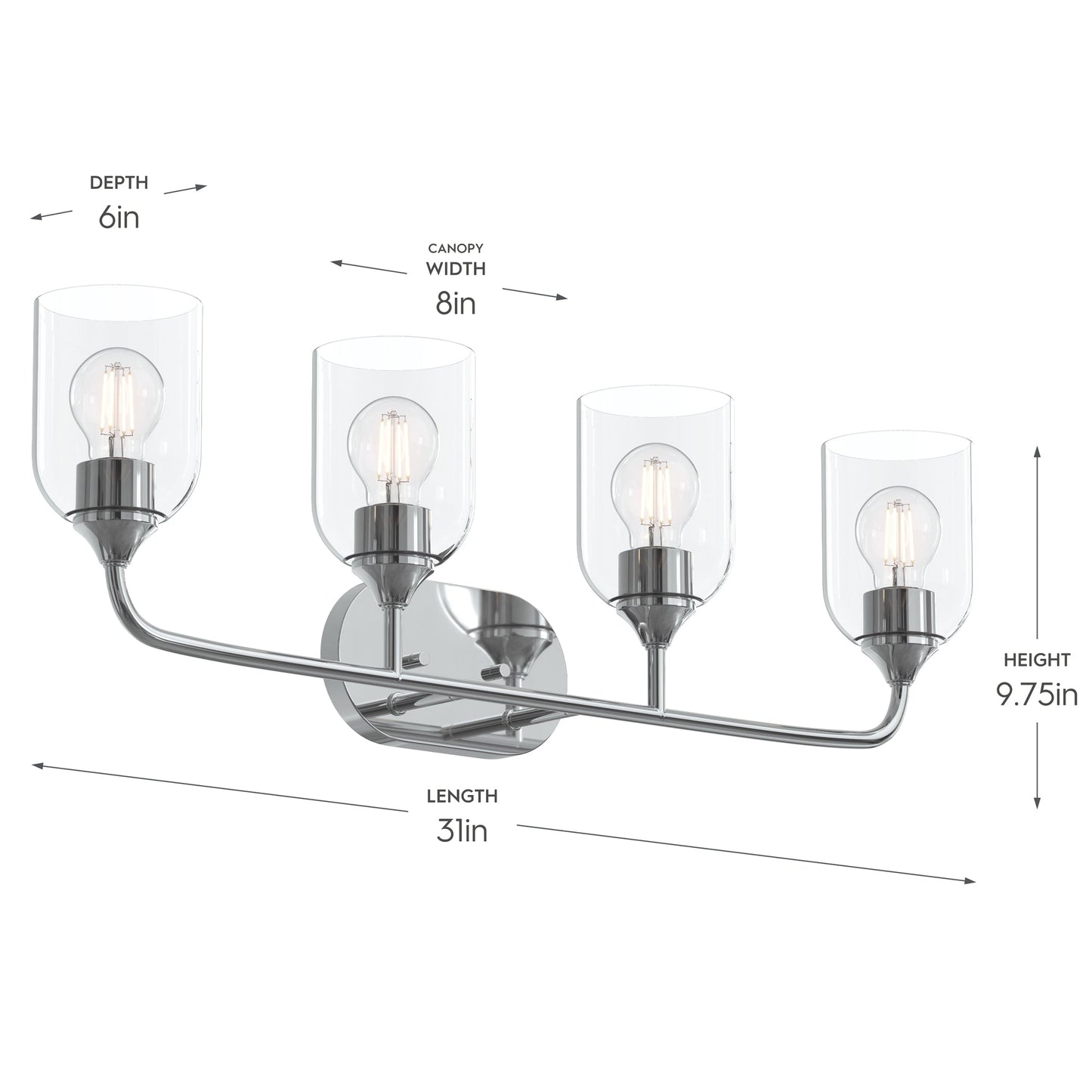 Progress Lighting P300574-015 Ilia 4-Light 31 inch Polished Chrome Bath Vanity Wall Light - Dimensions