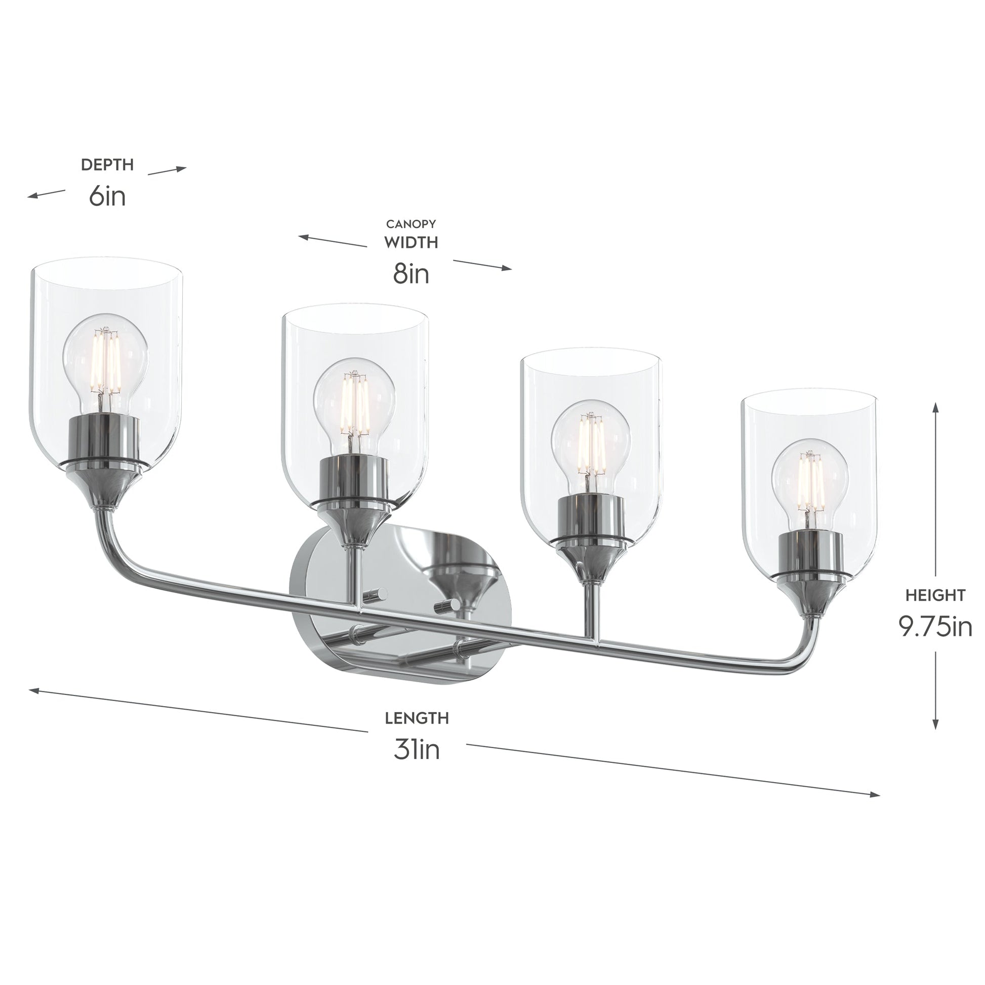 Progress Lighting P300574-015 Ilia 4-Light 31 inch Polished Chrome Bath Vanity Wall Light - Dimensions