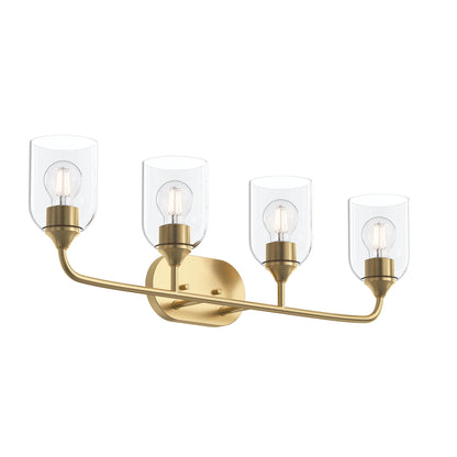 Progress Lighting P300574-191 Ilia 4-Light Brushed Gold Bath Vanity Wall Light with Clear Glass Shades