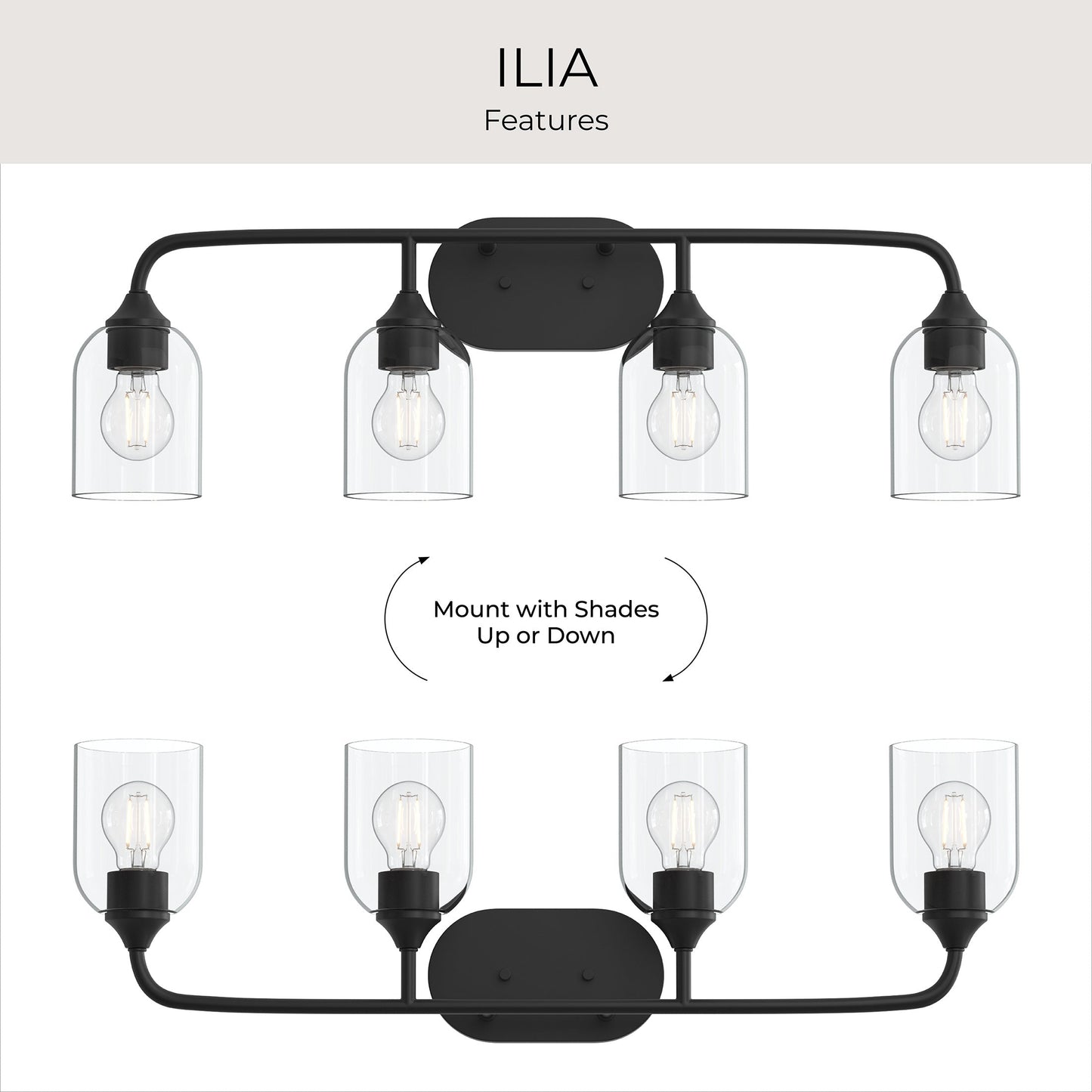 Progress Lighting P300574-31M Ilia Bath Vanity mounted with shades up or down versatility