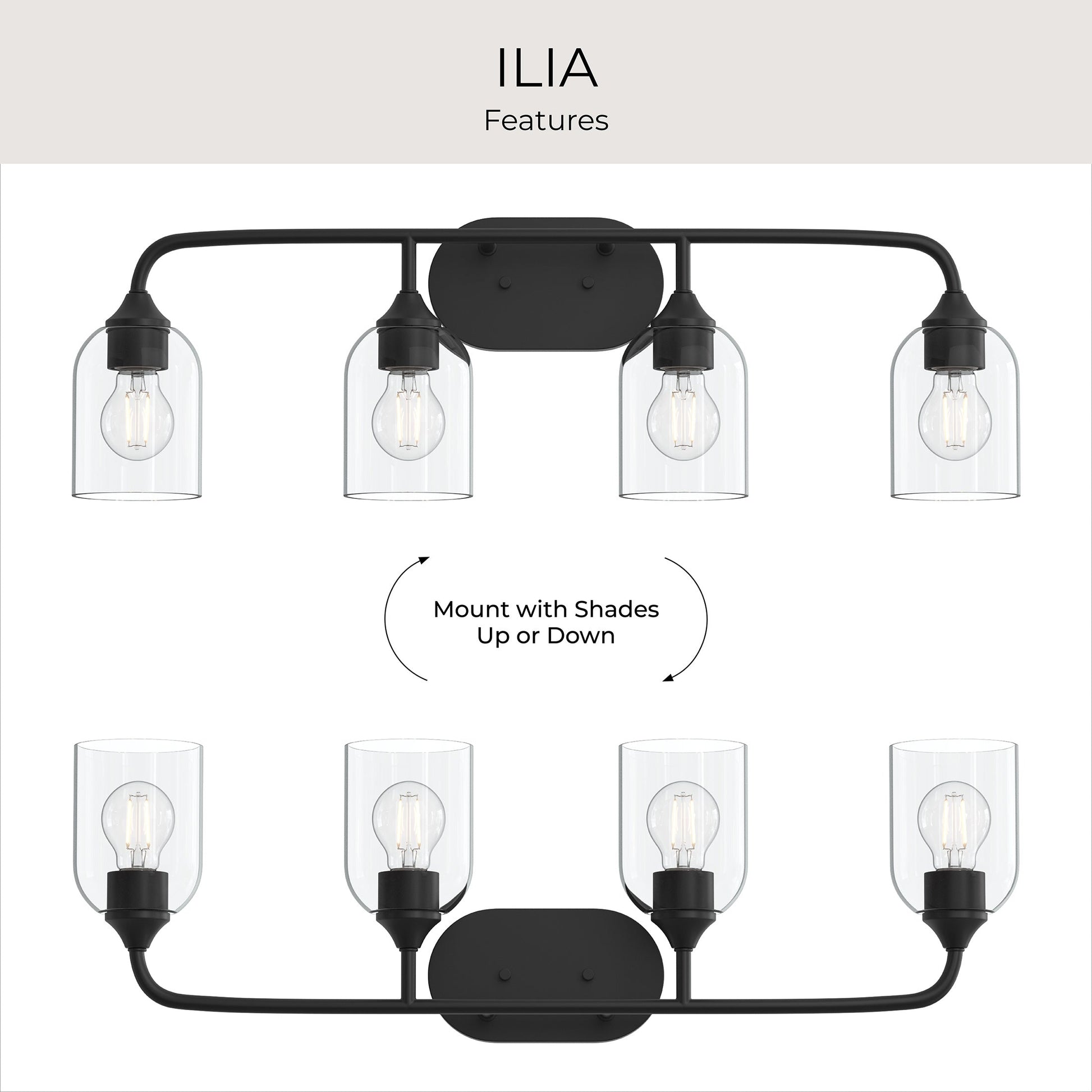 Progress Lighting P300574-31M Ilia Bath Vanity mounted with shades up or down versatility