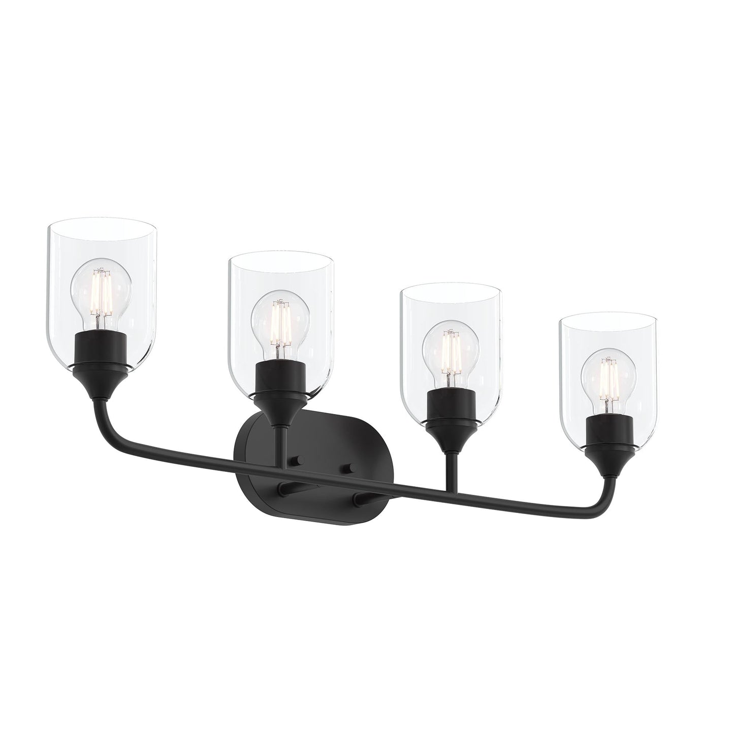 Progress Lighting P300574-31M Ilia 4-Light Matte Black Bath Vanity Wall Light with Clear Glass Shades