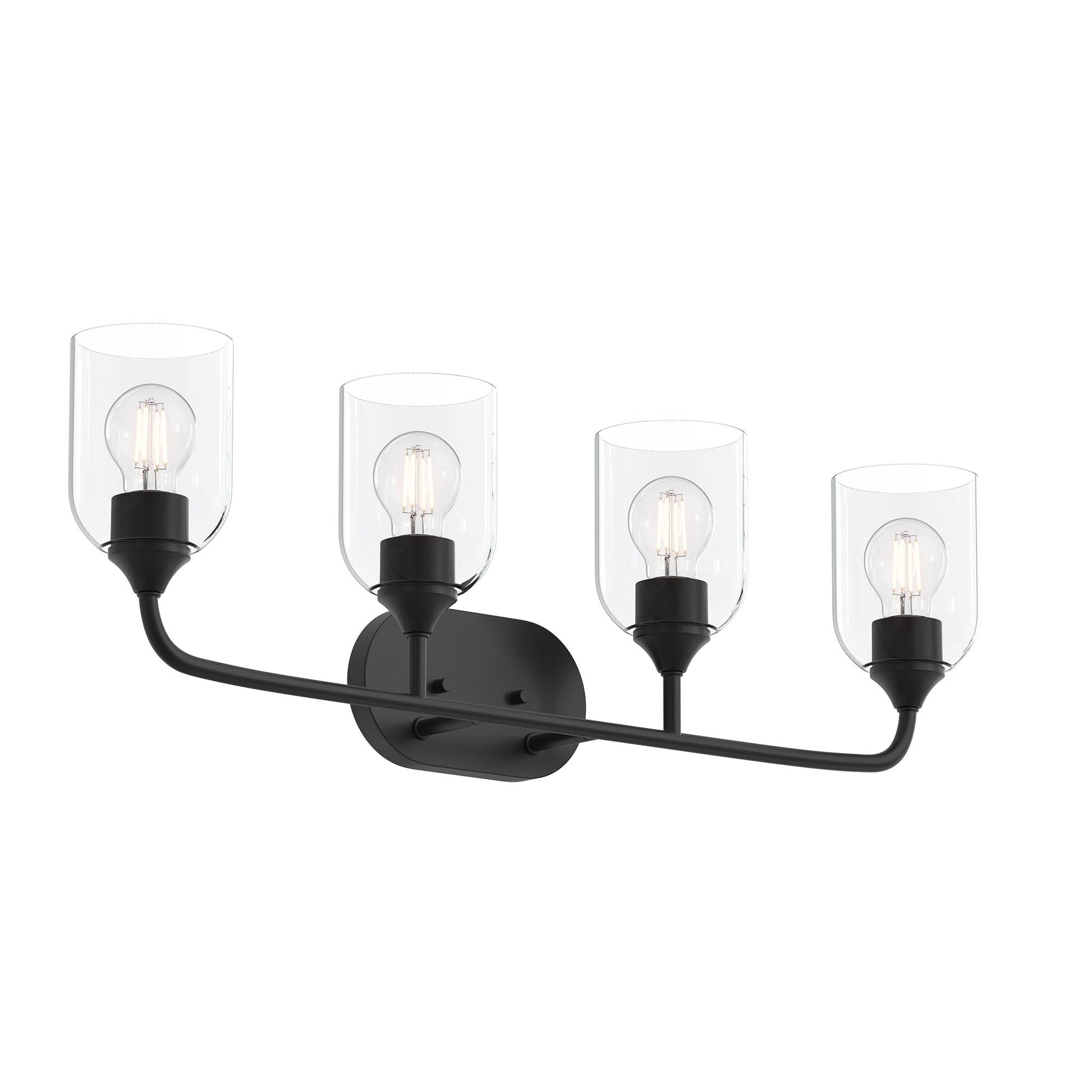 Progress Lighting P300574-31M Ilia 4-Light Matte Black Bath Vanity Wall Light with Clear Glass Shades