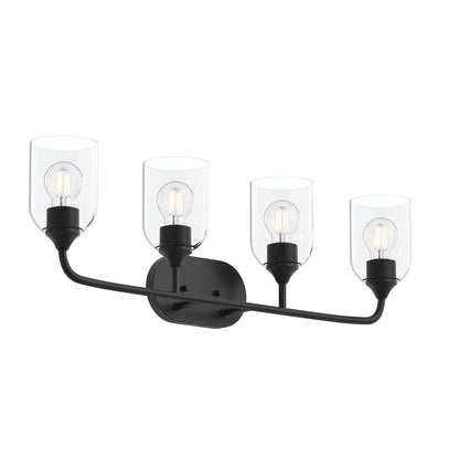 Progress Lighting P300574-31M Ilia 4-Light Matte Black Bath Vanity Wall Light with Clear Glass Shades