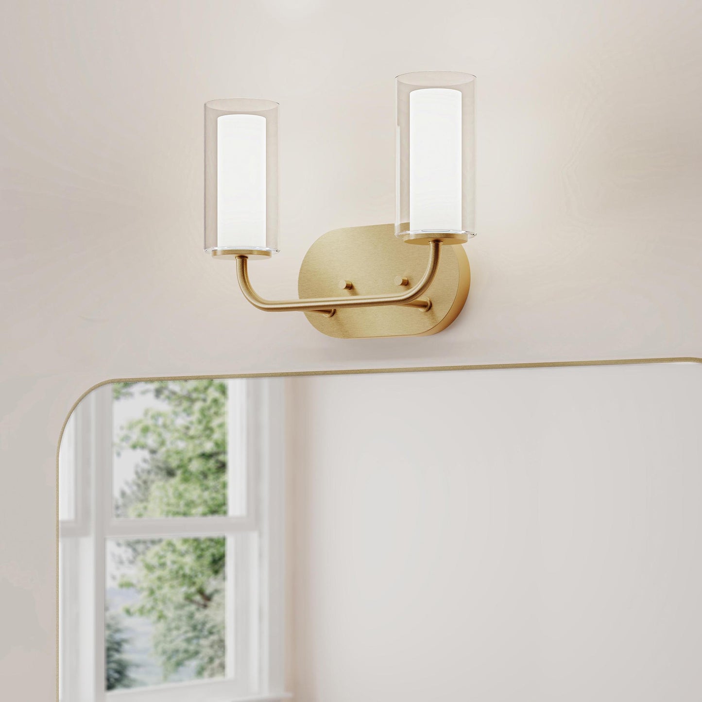 Progress Lighting P300575-191 Mack 2 Light Brushed Gold Bath Vanity Wall Light - Lifestyle Application Shot