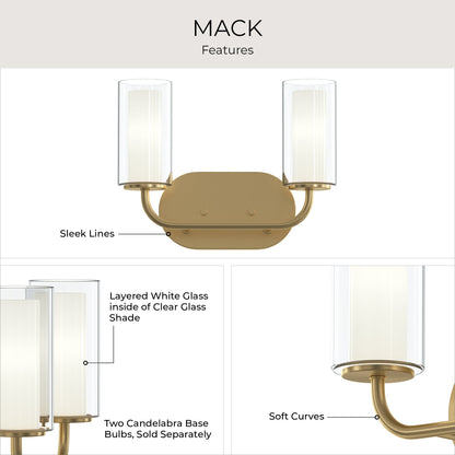 Progress Lighting P300575-191 Mack 2 Light 12.75 inch Brushed Gold Bath Vanity Wall Light