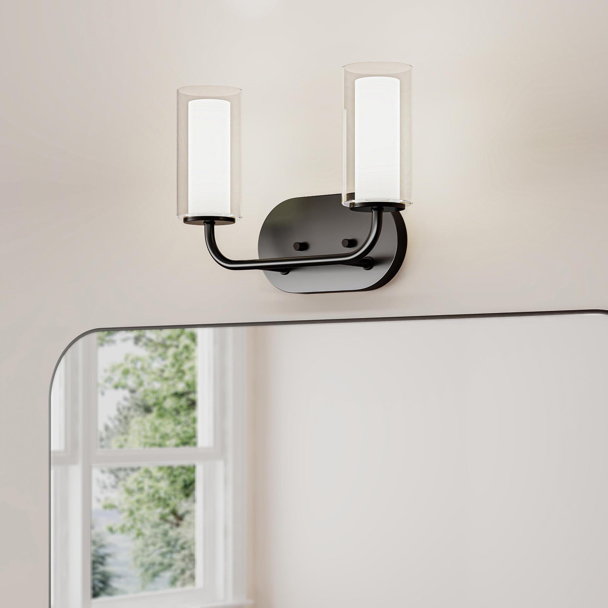 Progress Lighting P300575-31M Mack 2 Light Matte Black Bath Vanity Wall Light - Lifestyle Bathroom Installation