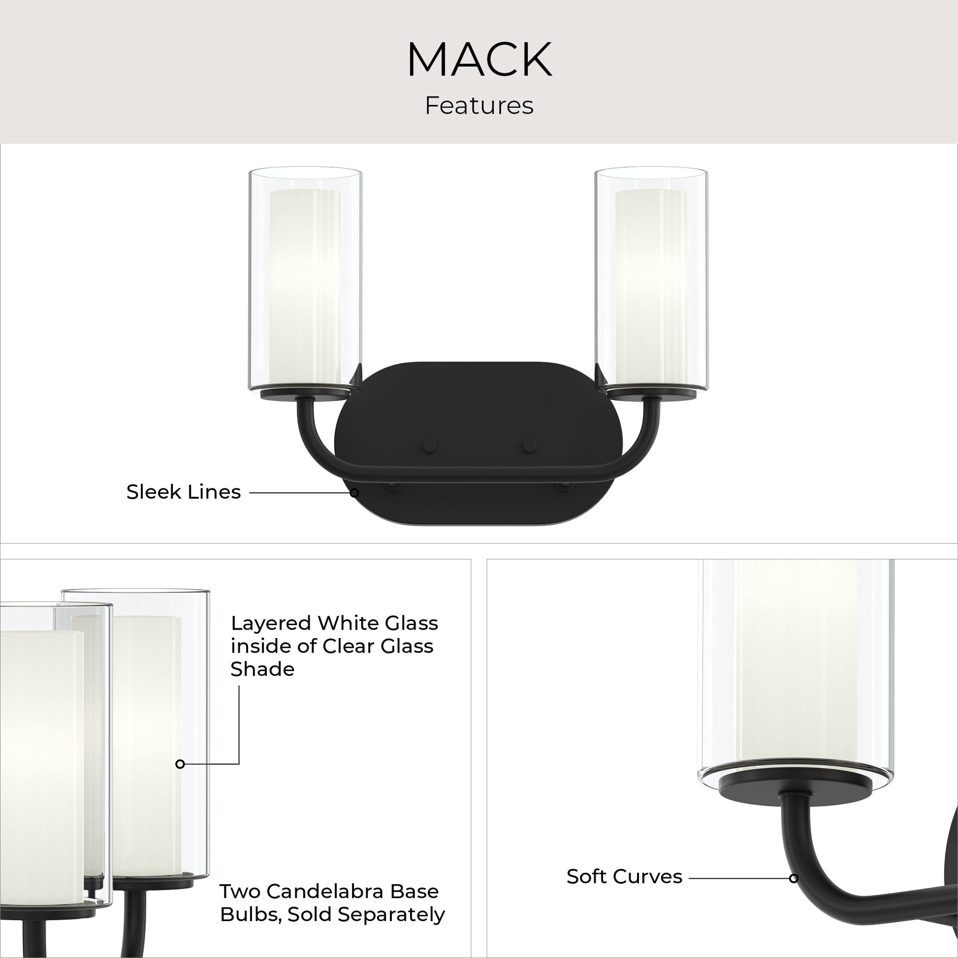 Progress Lighting P300575-31M Mack 2 Light Matte Black Bath Vanity Wall Light - Additional View