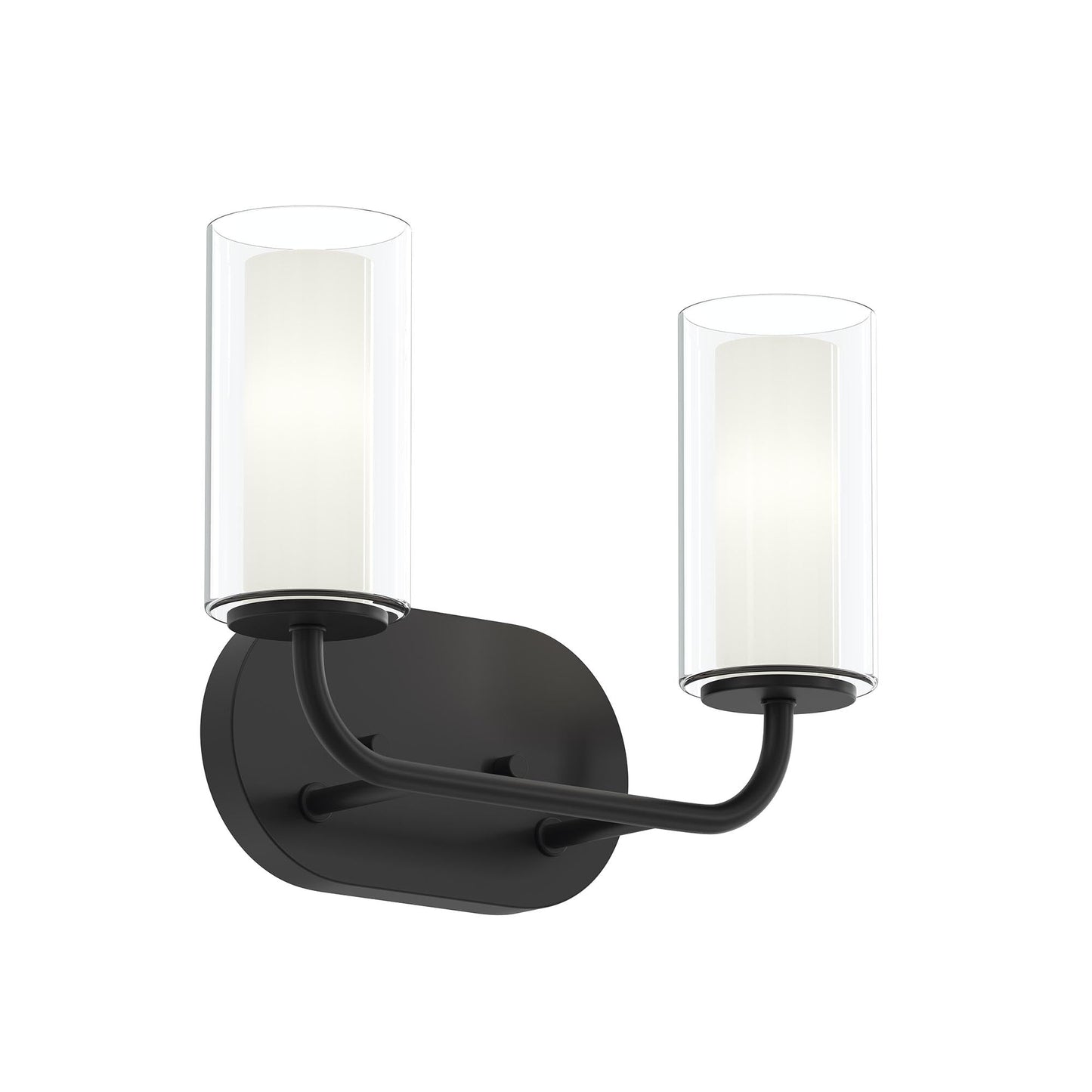 Progress Lighting P300575-31M Mack 2 Light Matte Black Bath Vanity Wall Light with Layered Glass Shades - Main View