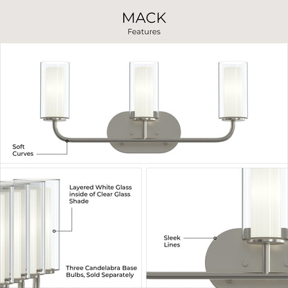 Progress Lighting P300576-009 Mack 3 Light Bath Vanity Wall Light features infographic