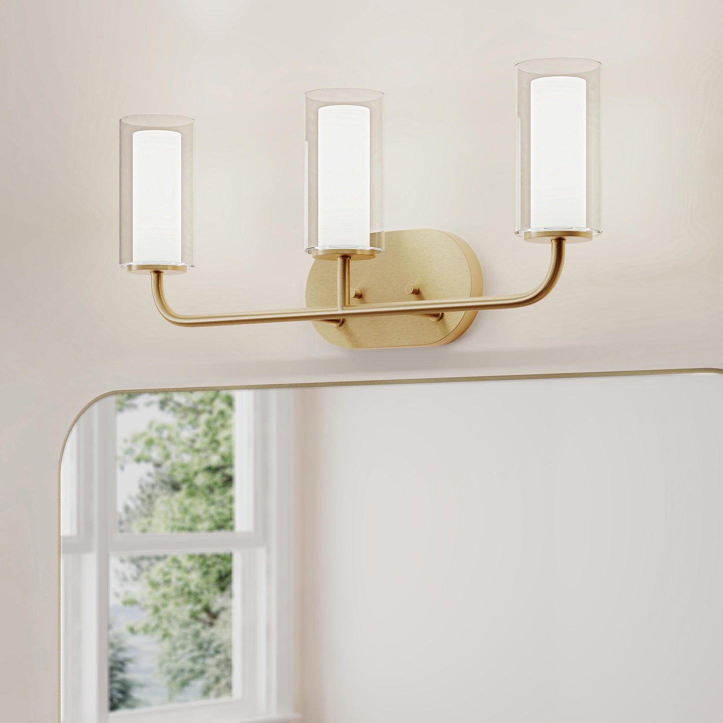 Progress Lighting P300576-191 Mack 3 Light Brushed Gold Bath Vanity Wall Light - Lifestyle Shot