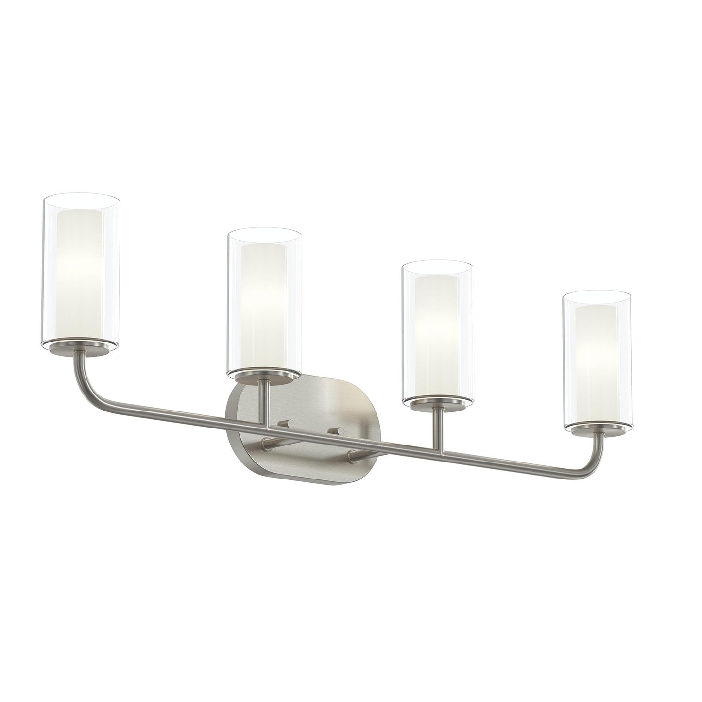 Progress Lighting P300577-009 Mack 4 Light Brushed Nickel Bath Vanity Wall Light with Layered Glass Shades