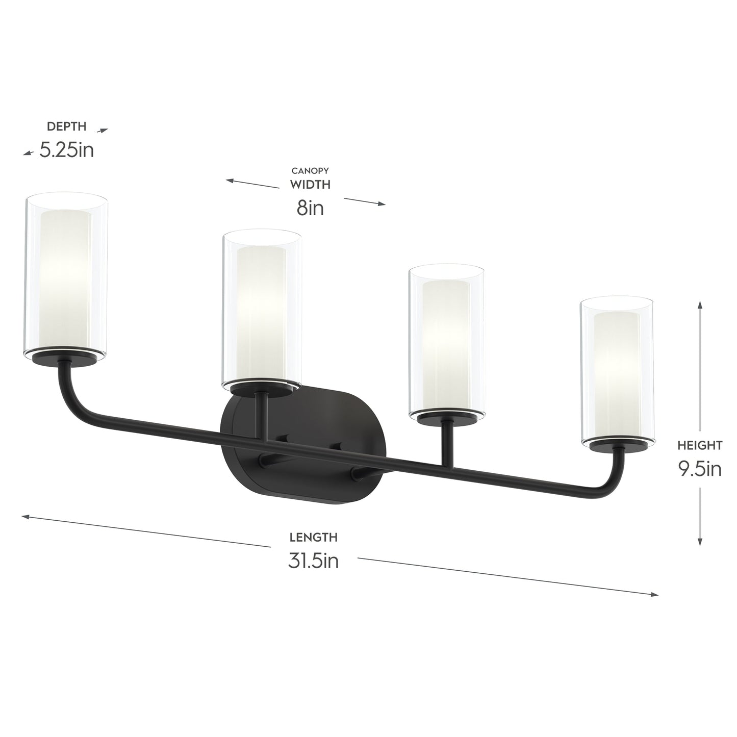 Progress Lighting P300577-31M Mack Vanity Light Dimensions: 31.5in Length, 9.5in Height, 5.25in Depth, 8in Canopy Width