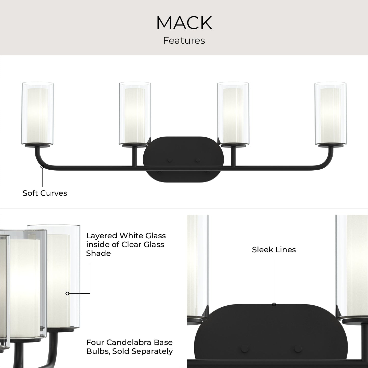 Progress Lighting P300577-31M Mack Features: Soft Curves, Layered White Glass, Candelabra Base, Sleek Lines