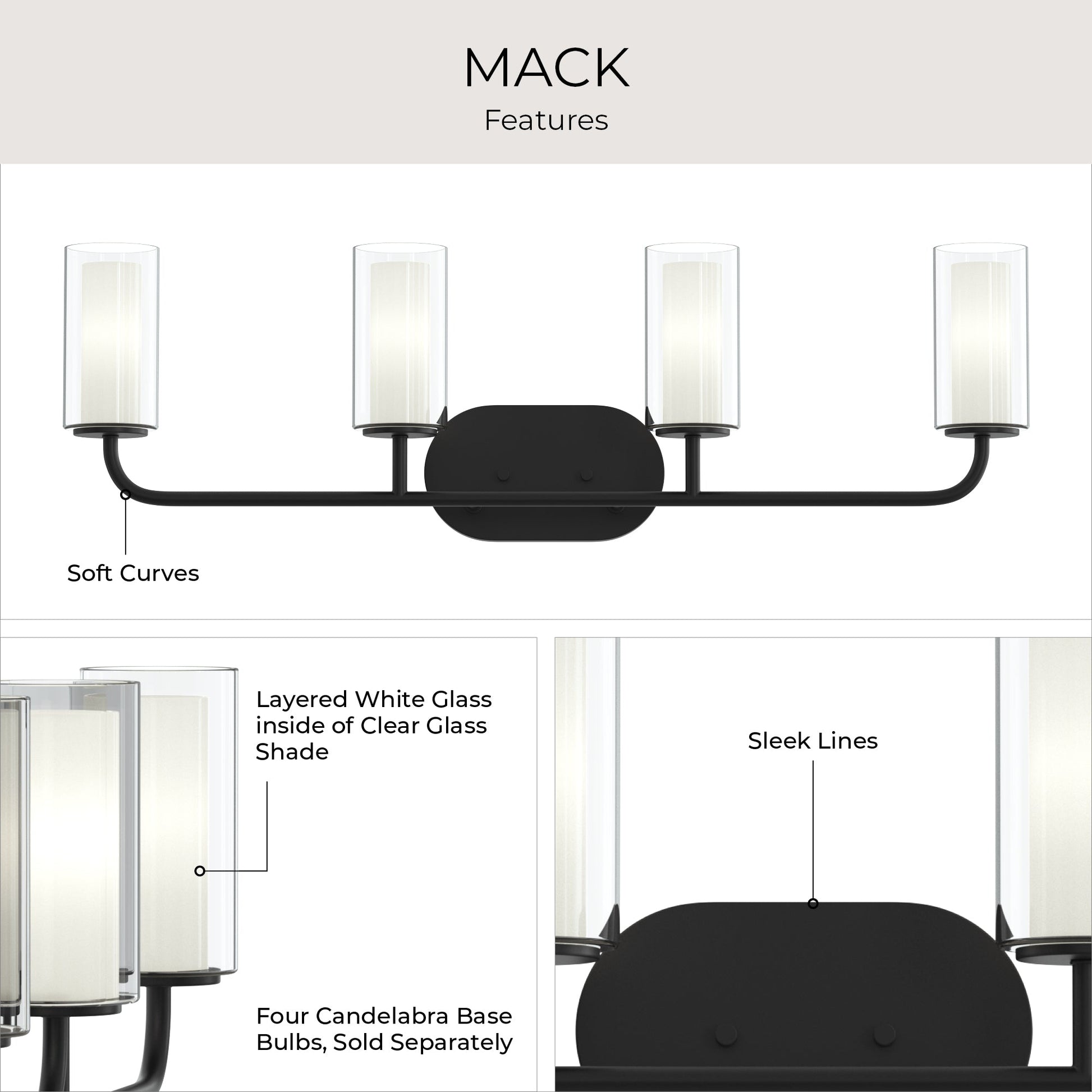 Progress Lighting P300577-31M Mack Features: Soft Curves, Layered White Glass, Candelabra Base, Sleek Lines