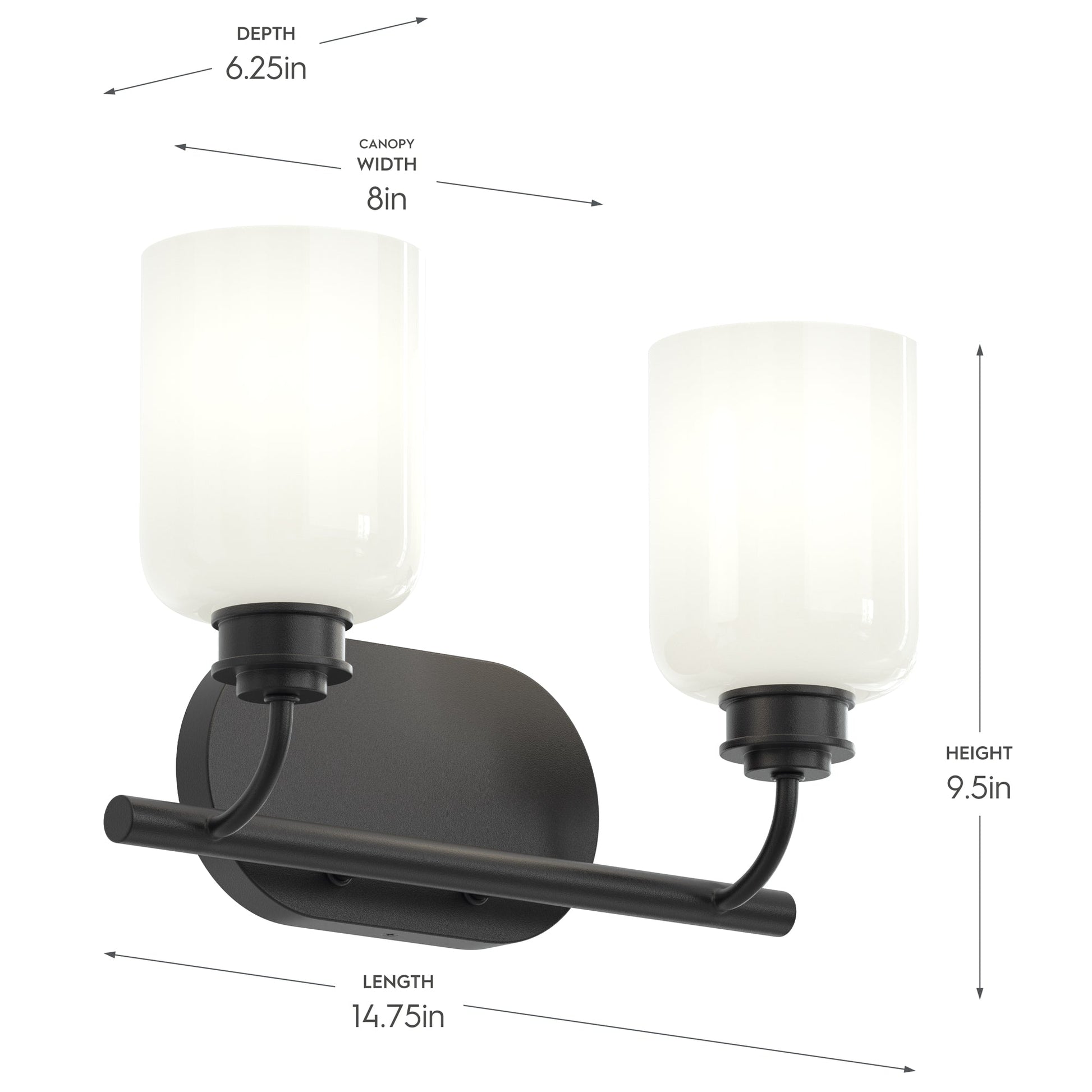 Progress Lighting P300578-31M Reines Matte Black Bath Vanity Wall Light - Dimensions Diagram (14.75in L x 9.5in H x 6.25in D)