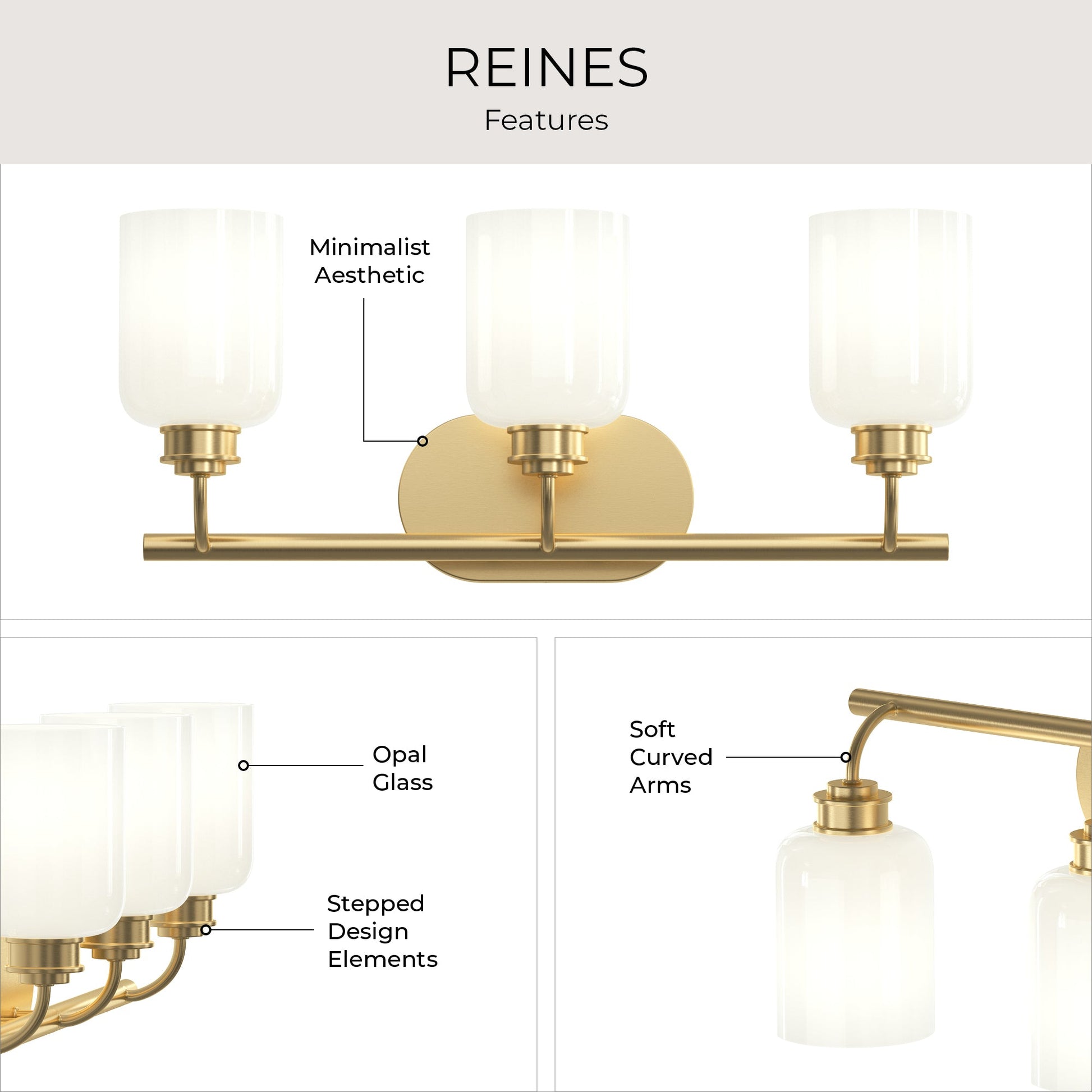 Progress Lighting P300579-191 Reines 3 Light Brushed Gold Bath Vanity Wall Light - View 6
