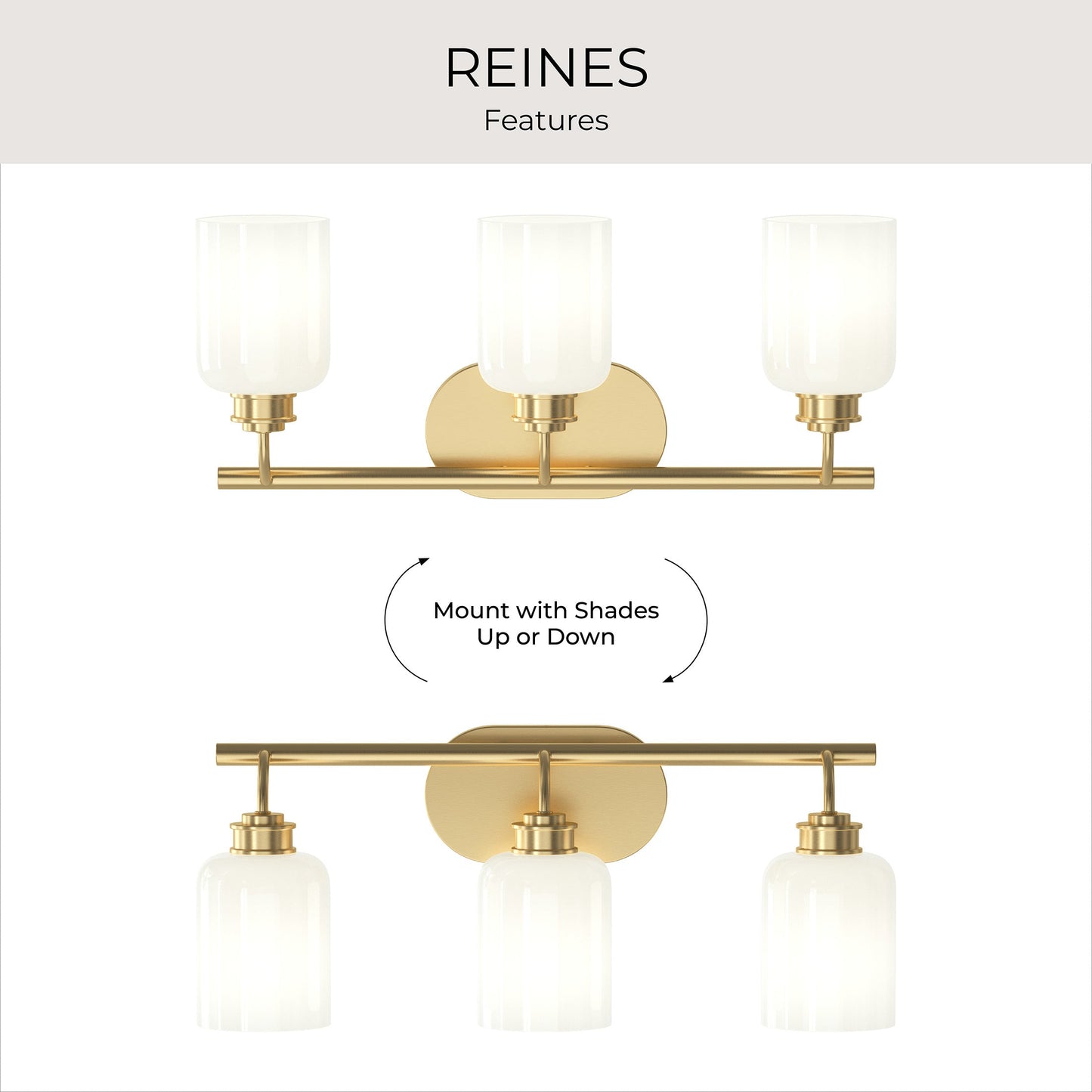 Progress Lighting P300579-191 Reines 3 Light Brushed Gold Bath Vanity Wall Light - View 7