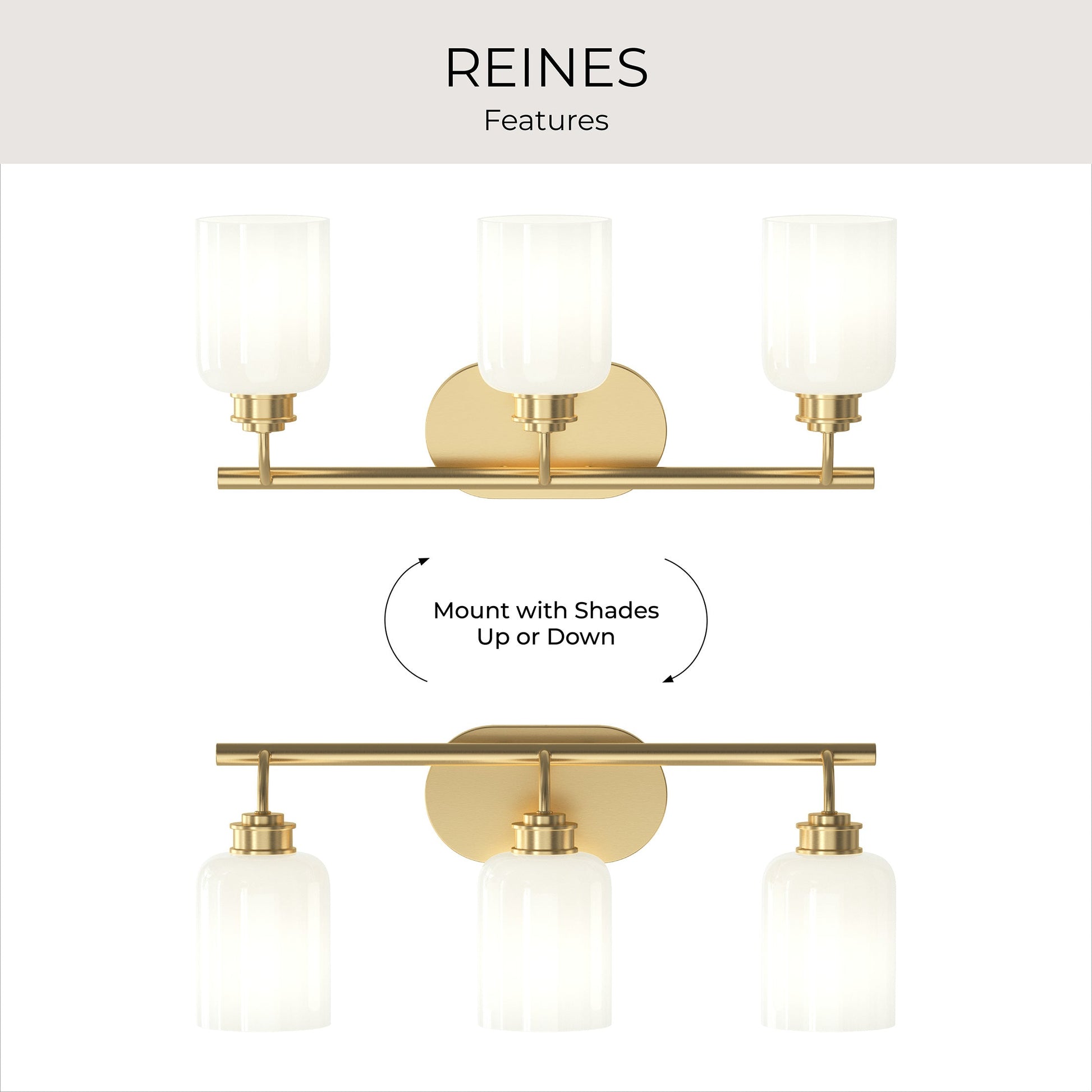 Progress Lighting P300579-191 Reines 3 Light Brushed Gold Bath Vanity Wall Light - View 7