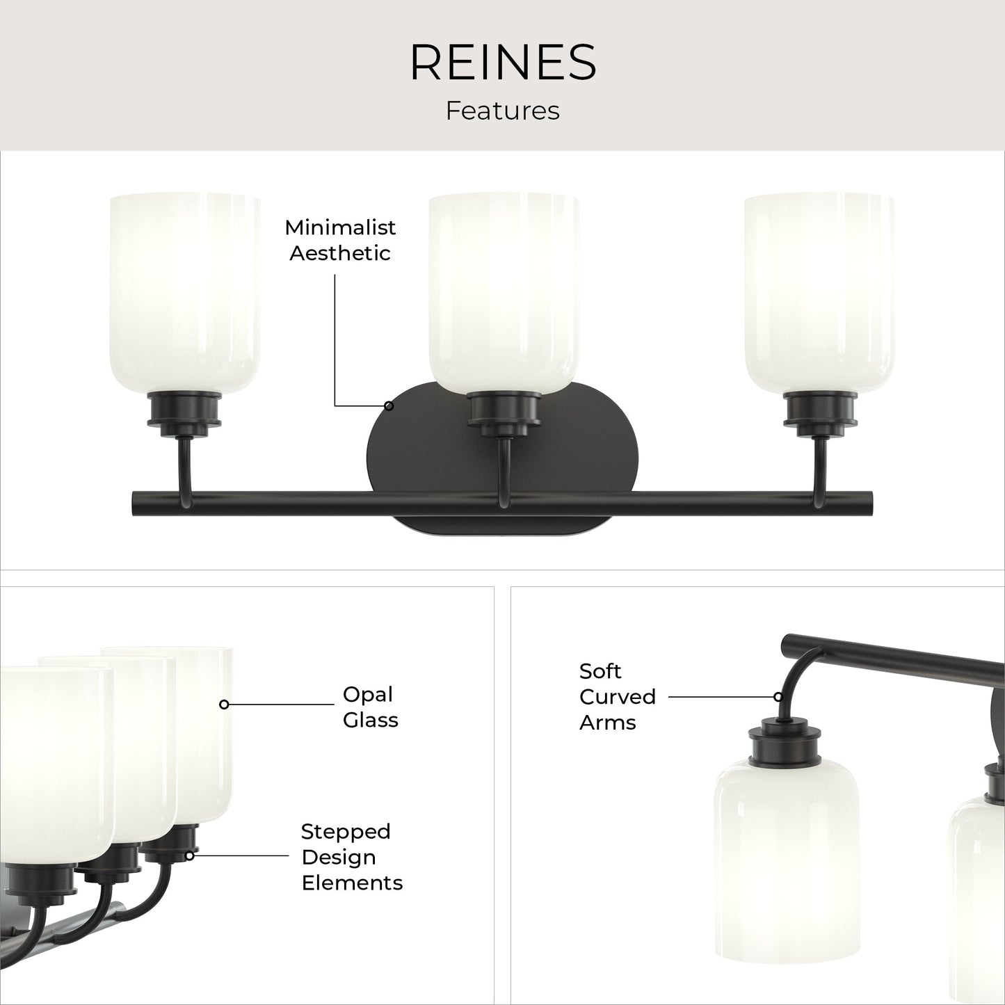 Progress Lighting P300579-31M Reines 3 Light 22.75 inch Matte Black Bath Vanity Wall Light