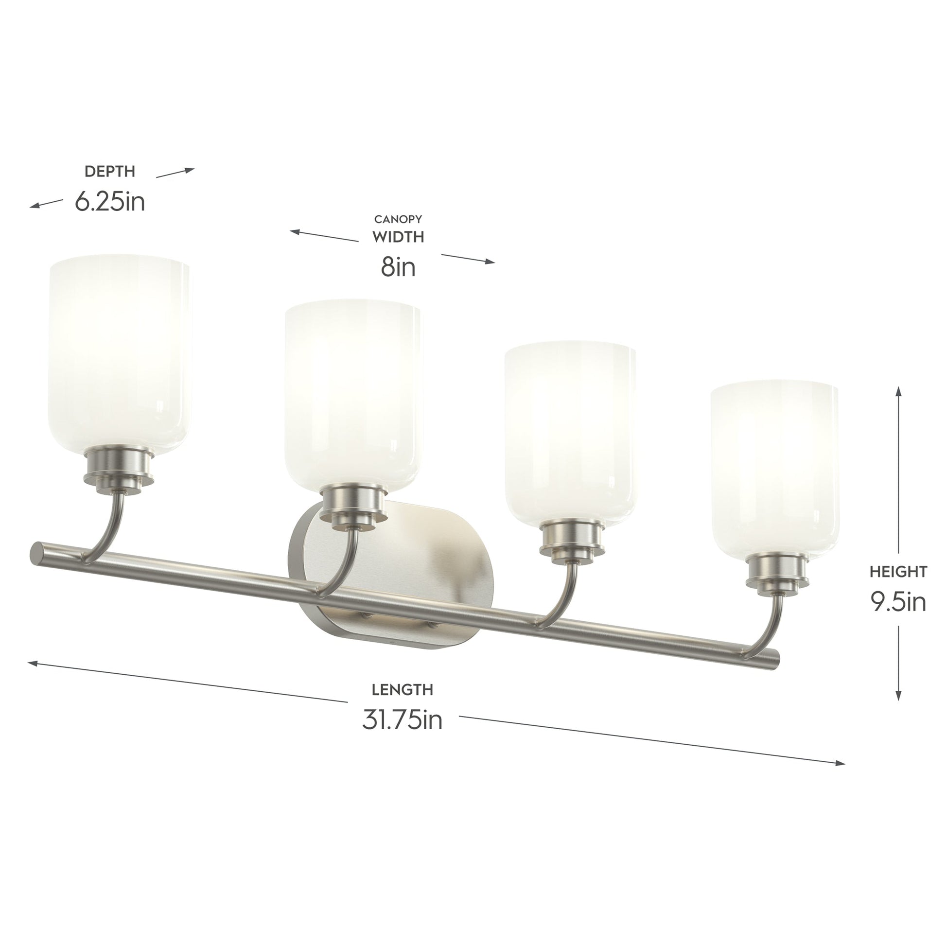 Progress Lighting P300580-009 Reines 4 Light Brushed Nickel Bath Vanity Wall Light - Dimensions Diagram