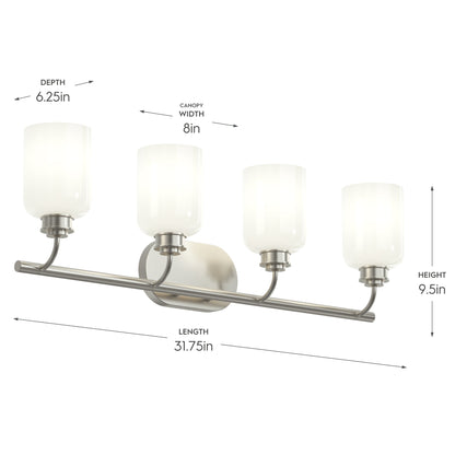 Progress Lighting P300580-009 Reines 4 Light Brushed Nickel Bath Vanity Wall Light - Dimensions Diagram