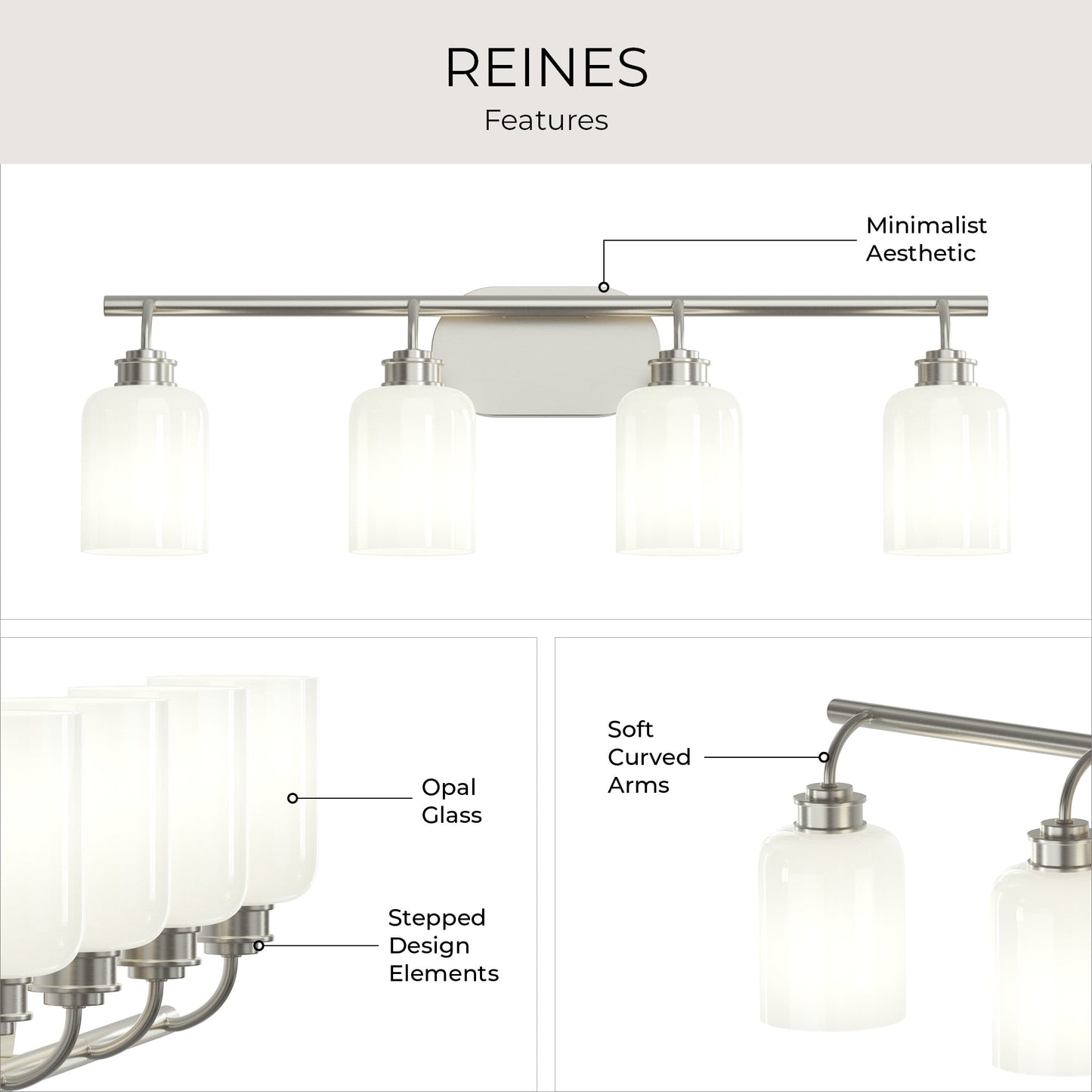 Progress Lighting P300580-009 Reines 4 Light 31.75 inch Brushed Nickel Bath Vanity Wall Light