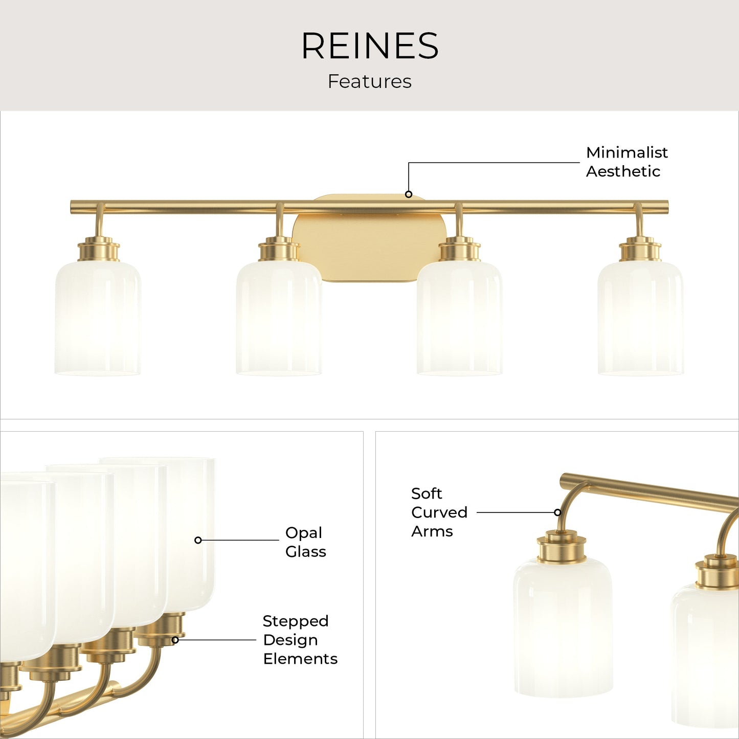 Progress Lighting P300580-191 Reines 4 Light 31.75 inch Brushed Gold Bath Vanity Wall Light