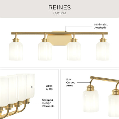 Progress Lighting P300580-191 Reines 4 Light 31.75 inch Brushed Gold Bath Vanity Wall Light