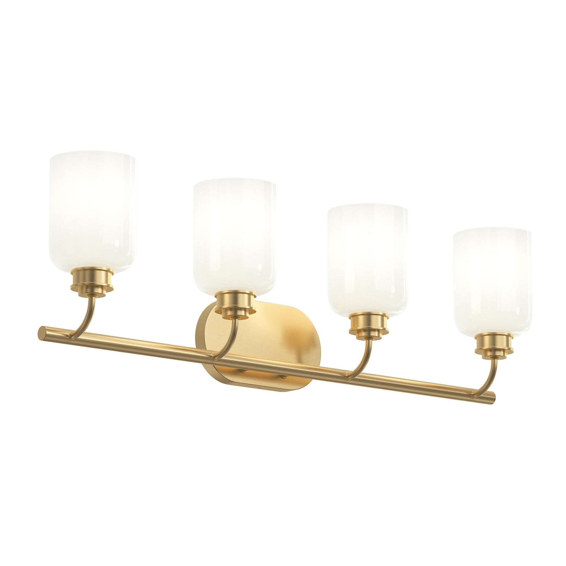 Progress Lighting P300580-191 Reines 4 Light Brushed Gold Bath Vanity Wall Light with Opal Glass Shades