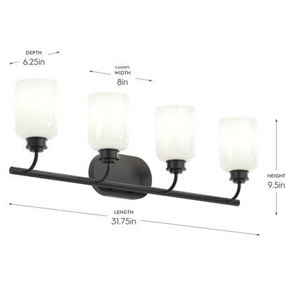 Progress Lighting P300580-31M Reines 4 Light Bath Vanity - Dimensions Diagram (31.75in L x 9.5in H x 6.25in D)