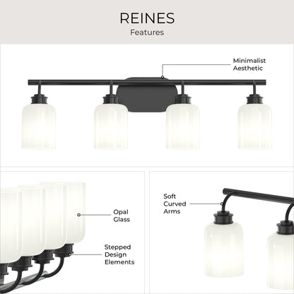 Progress Lighting P300580-31M Reines Features Infographic - Opal Glass, Stepped Design Elements, Soft Curved Arms