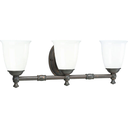 Progress Lighting P3029-74 Victorian 3 light Venetian bronze bath vanity wall light with white opal glass