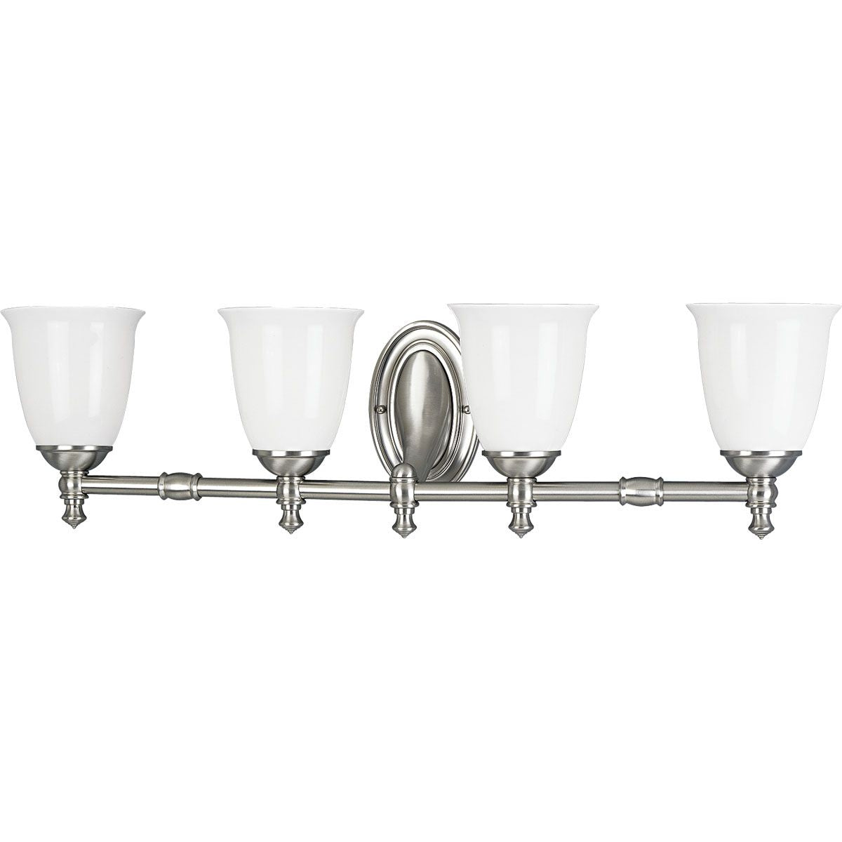 Progress Lighting P3041-09 Victorian 4 Light Brushed Nickel Bath Vanity Wall Light with White Opal Glass Shades