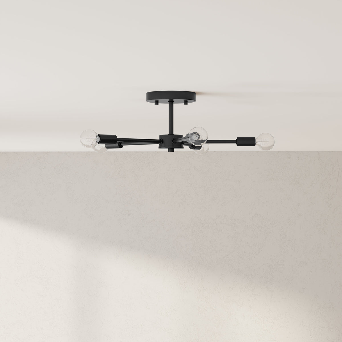 Progress Lighting Delayne 5 light matte black semi-flush mount ceiling light installed