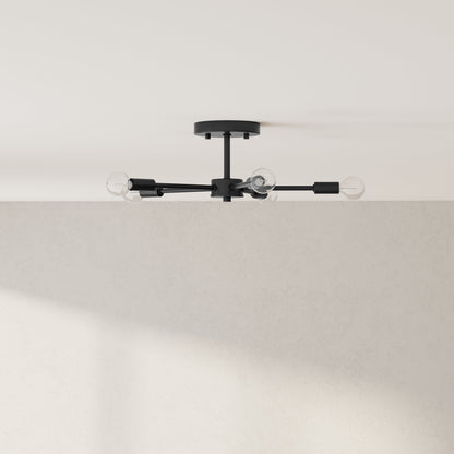 Progress Lighting Delayne 5 light matte black semi-flush mount ceiling light installed