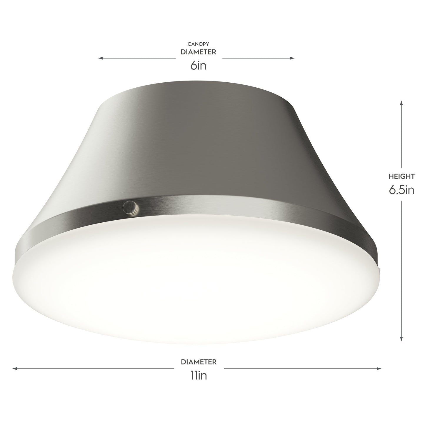 Progress Lighting P350305-009 Avra Flush Mount dimension diagram showing 11 inch diameter, 6.5 inch height, and 6 inch canopy diameter