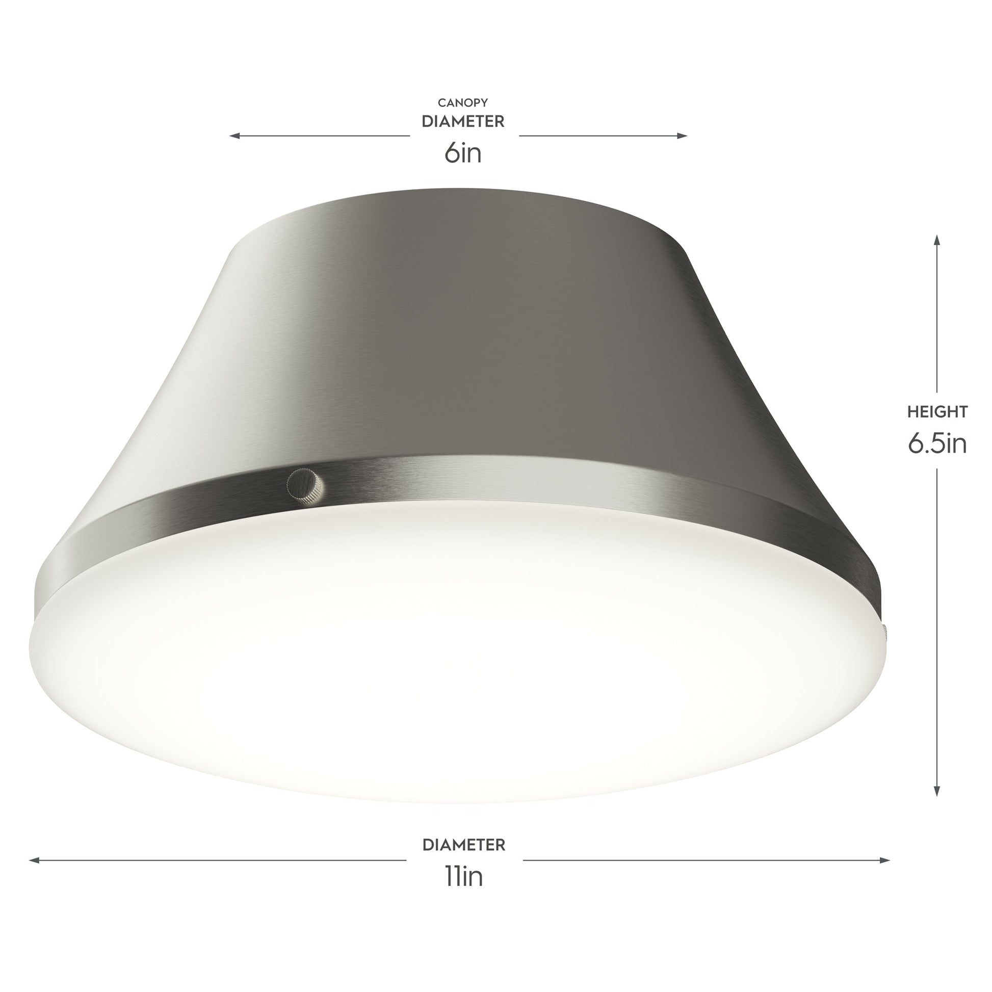 Progress Lighting P350305-009 Avra Flush Mount dimension diagram showing 11 inch diameter, 6.5 inch height, and 6 inch canopy diameter