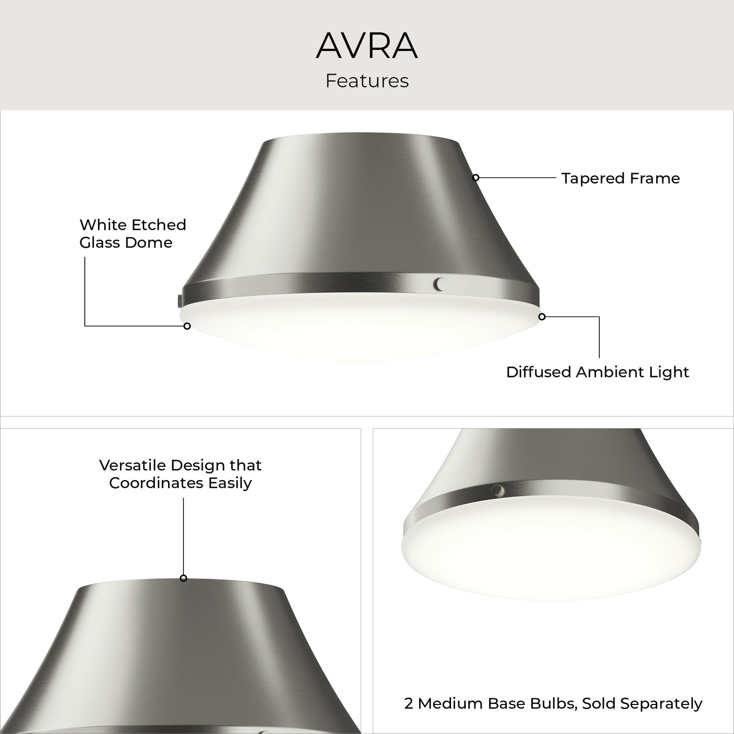 Progress Lighting P350305-009 Avra 2 Light 11 inch Brushed Nickel Flush Mount Ceiling Light