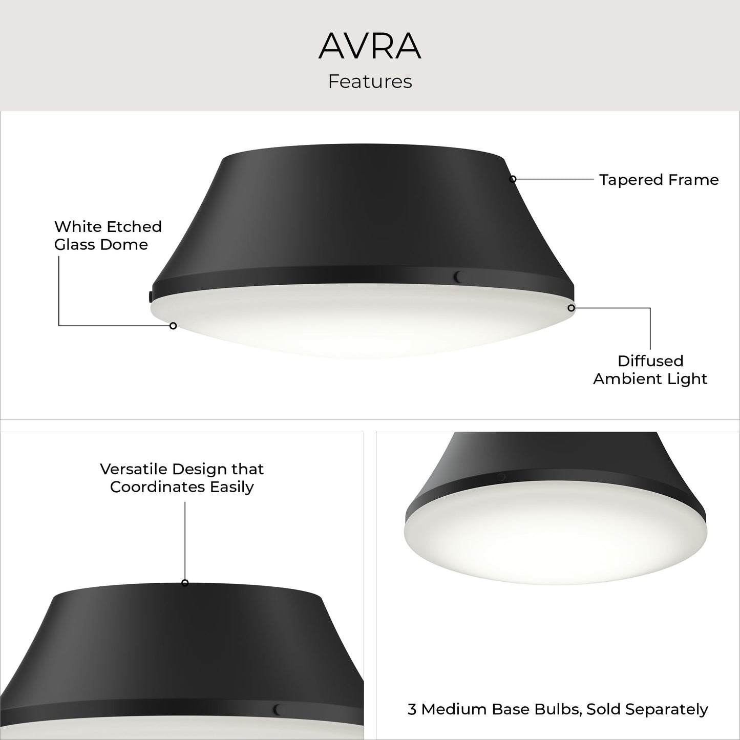 Progress Lighting P350306-31M Avra 3 Light Matte Black Flush Mount Ceiling Light