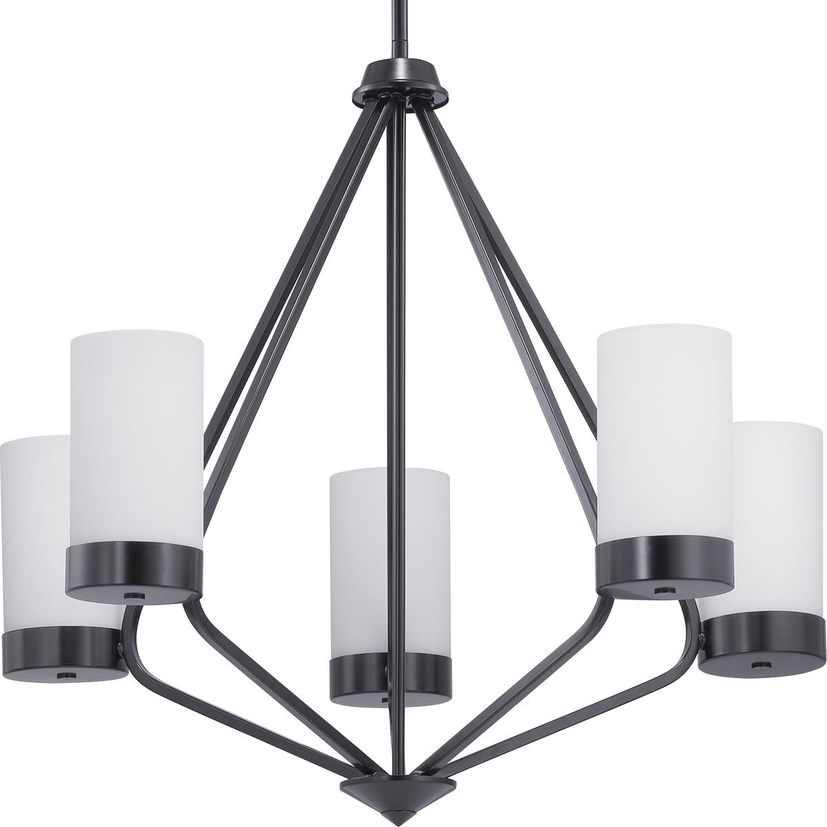 Progress Lighting Elevate 5 light matte black chandelier with etched white glass shades