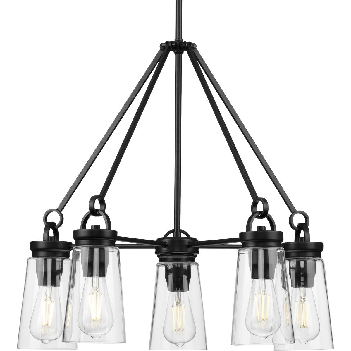 Progress Lighting P400243-031 Stockbrace 5 Light Matte Black Chandelier with Clear Glass Shades - Product View
