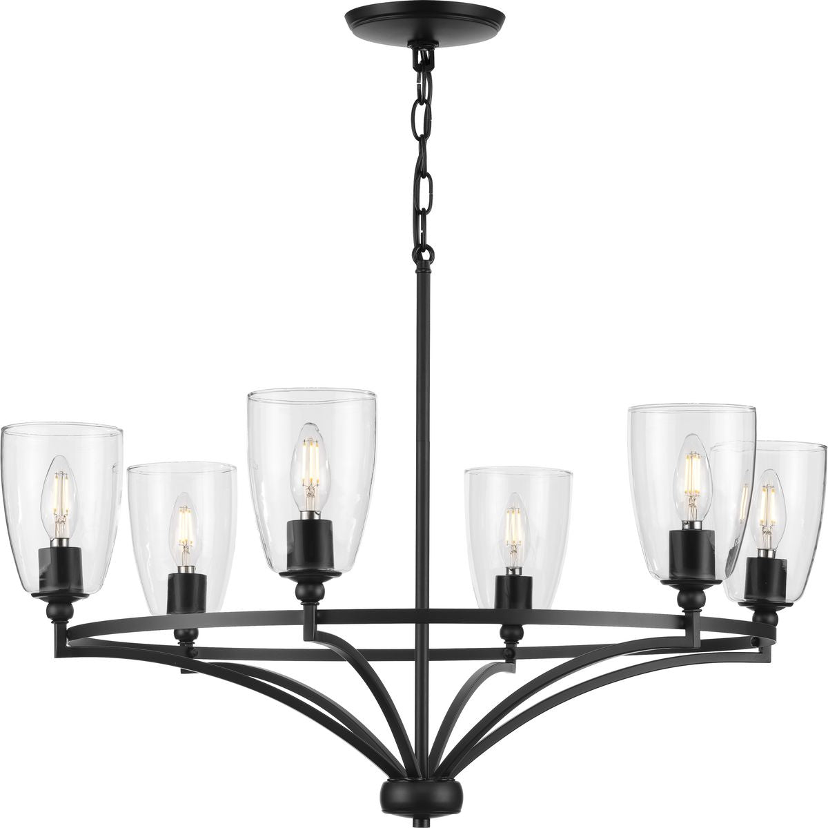 Progress Lighting Parkhurst 6 light matte black chandelier with clear glass shades