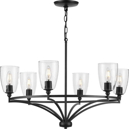Progress Lighting Parkhurst 6 light matte black chandelier with clear glass shades