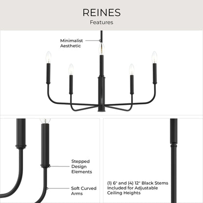 Progress Lighting P400446-31M Reines 5 Light Matte Black Chandelier View 6